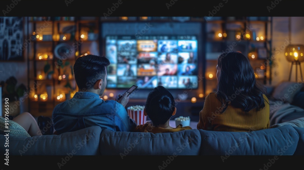 Fototapeta premium A family watching TV
