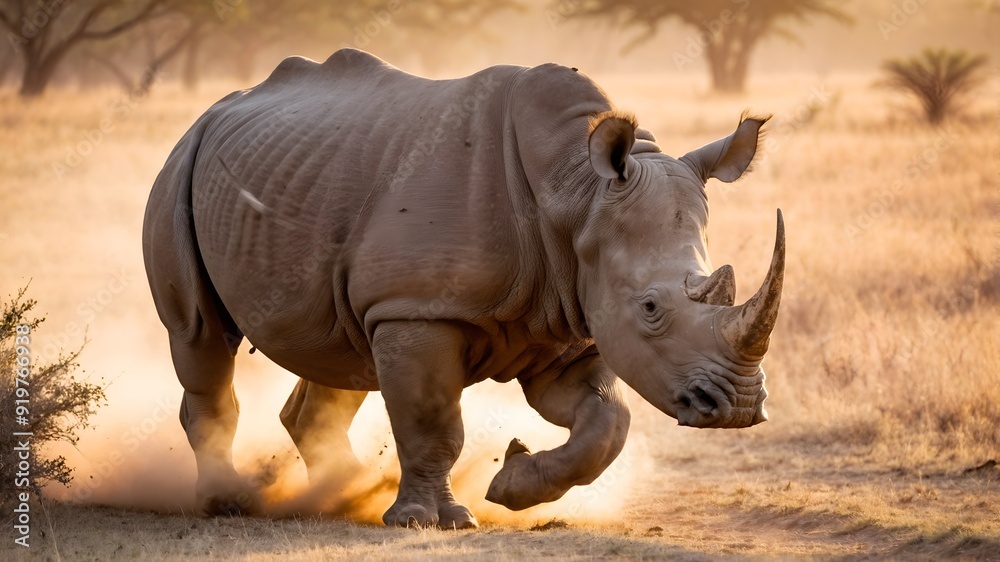 Obraz premium Rhino running in the savannah. Wild animal