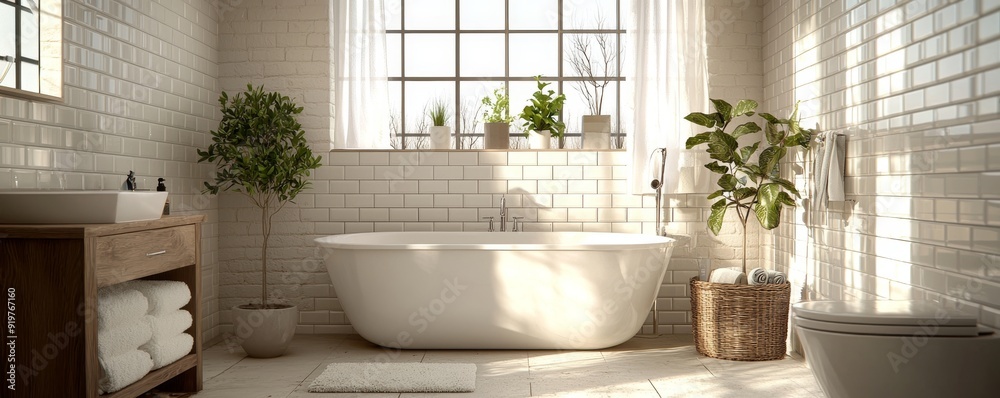 Modern small bathroom with sage green accents and white decor Modern small bathroom with sage green accents and white decor