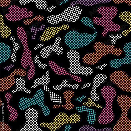 Seamless camouflage pattern. Repeating digital dotted camo military texture background. Abstract modern fabric textile ornament. Vector illustration.
