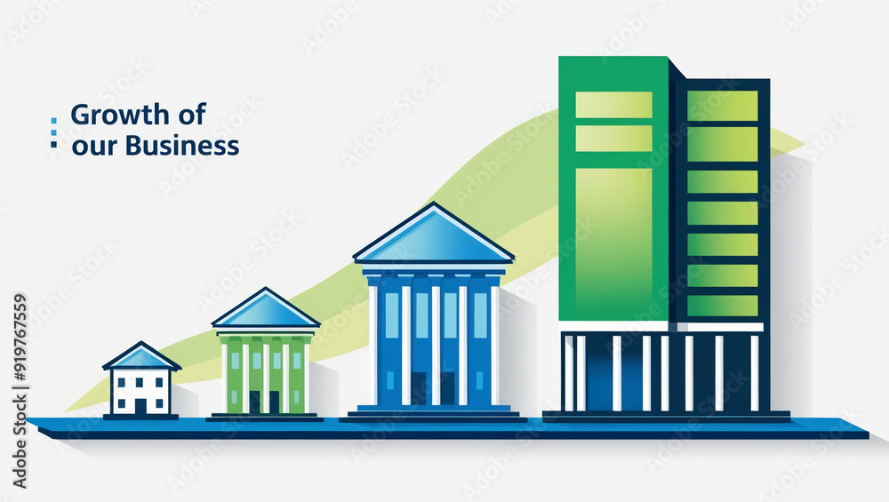 Obraz premium Business growth vector illustration, depicting three buildings of various sizes,