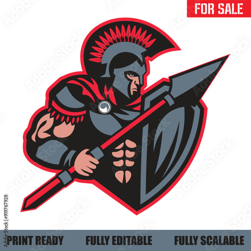 Spartan Warrior with Shield and Spear