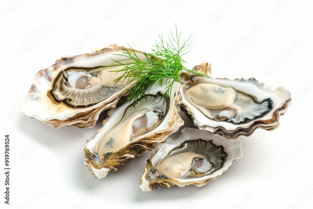 Oysters. Fresh Raw Seafood Food On White Background. Shell Bivalve Concept