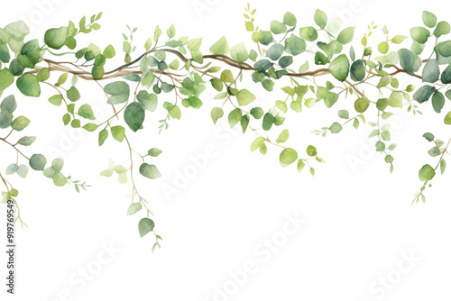 PNG  Elegant watercolor leafy vine illustration