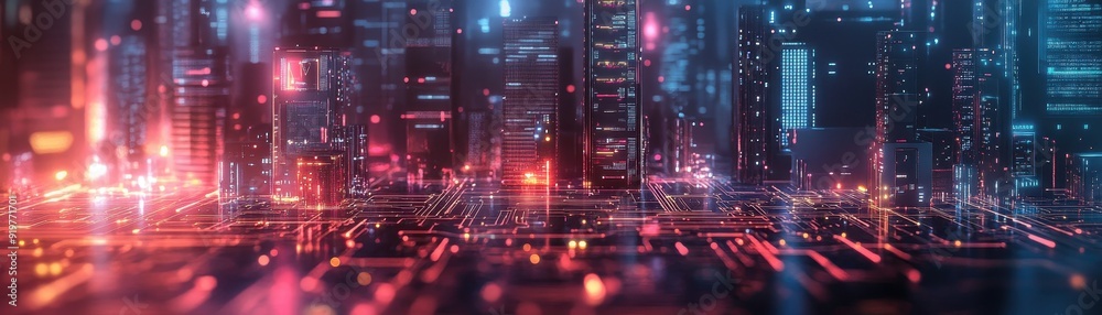 Obraz premium Futuristic smart city circuit board backdrop