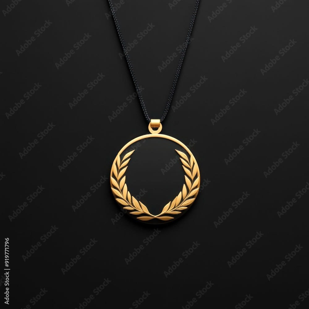 Golden Laurel Wreath Pendant on Dark Background Golden Laurel Wreath Pendant on Dark Background