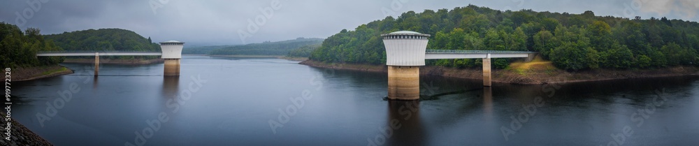 Panoramic view on Gileppe dam in Jalhay, Belgium Panoramic view on Gileppe dam in Jalhay, Belgium