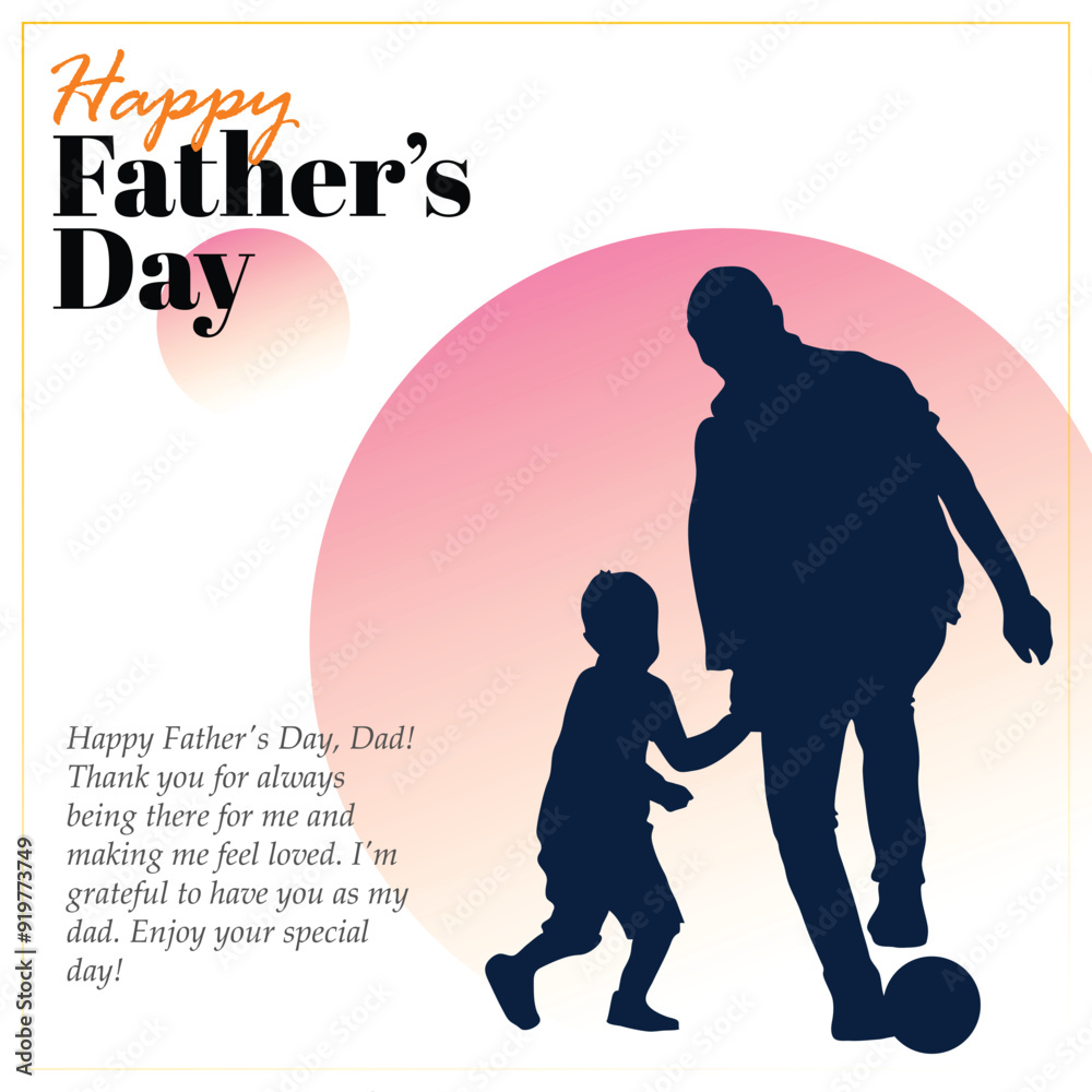Happy Father's Day with dad and children silhouettes. Father's day design template - Vector greeting card with a nice message of Father's Day. Happy Father's Day with dad and children silhouettes. Father's day design template - Vector greeting card with a nice message of Father's Day.