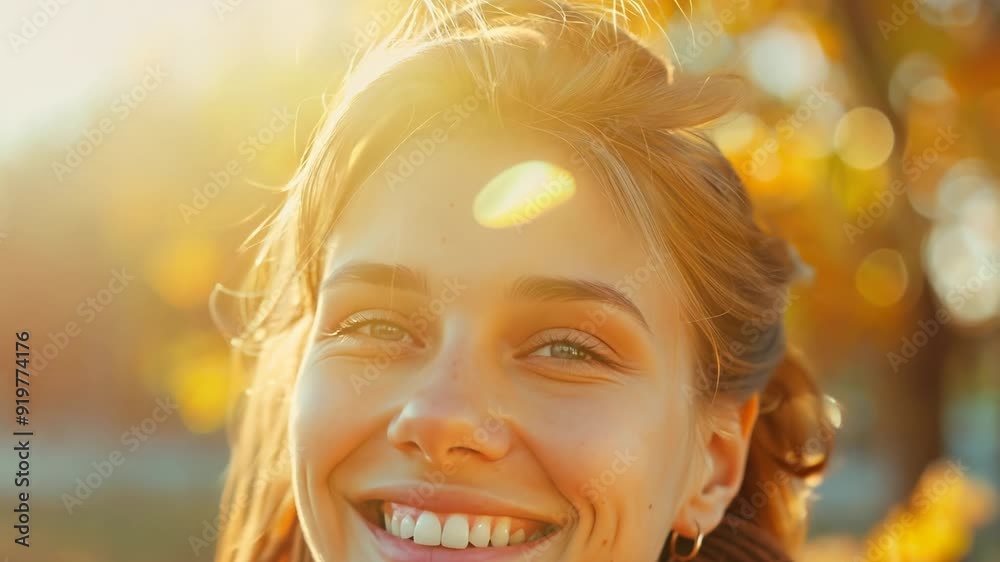 Happy, smiling woman with fall leaves in background. Happy, smiling woman with fall leaves in background.