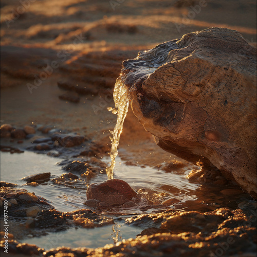 Water miraculously flowing from a rock based on the Old Testament bible story