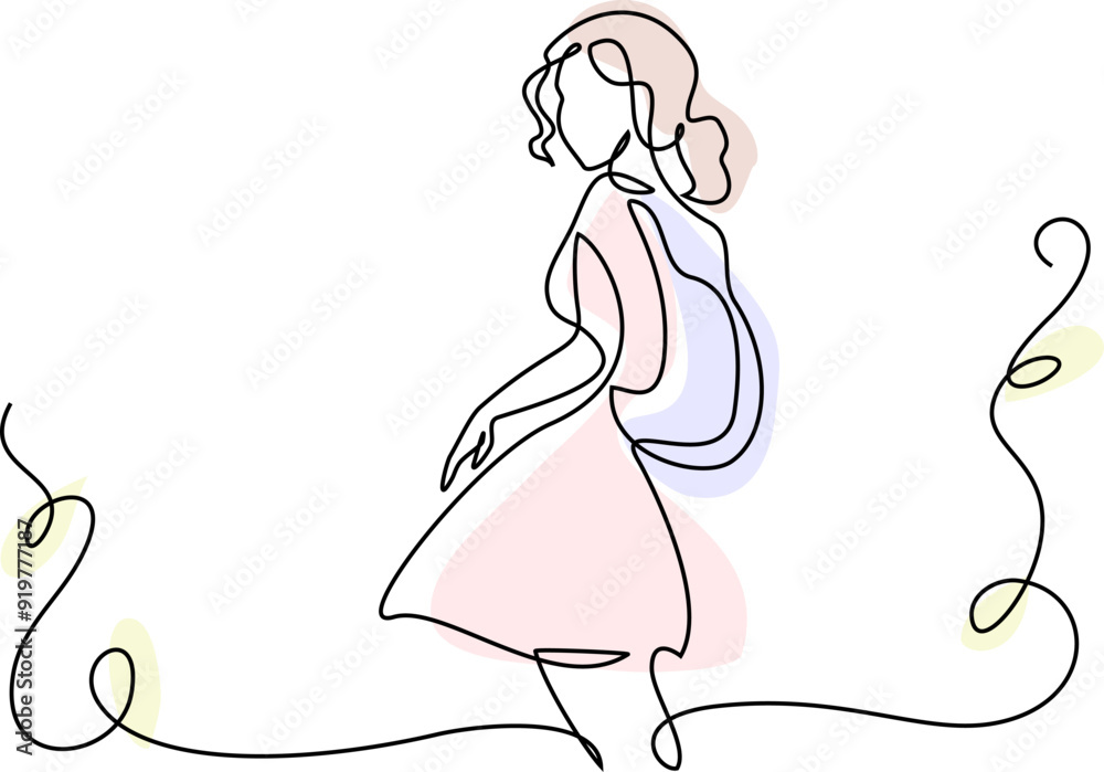 Girl student standing with backpack on her back. Back to school concept ...