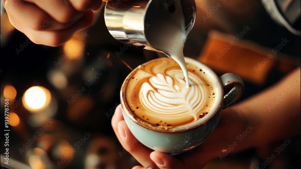 Coffee Barista making and decorating coffee