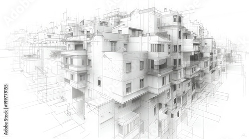 3D illustration Imagination architecture building construction perspective design,modern urban building line drawing abstract background. ai generated