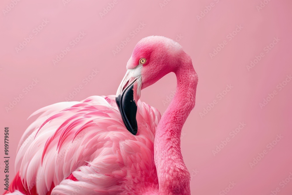 Naklejka premium Pink Flamingo Bird in Studio. Colorful Image of a Pink Flamingo, Indoor Photo Without People
