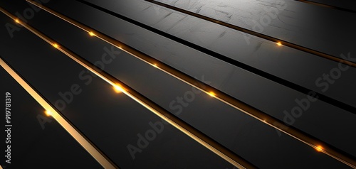 Abstract Black and Gold Diagonal Lines with Glowing Edges.