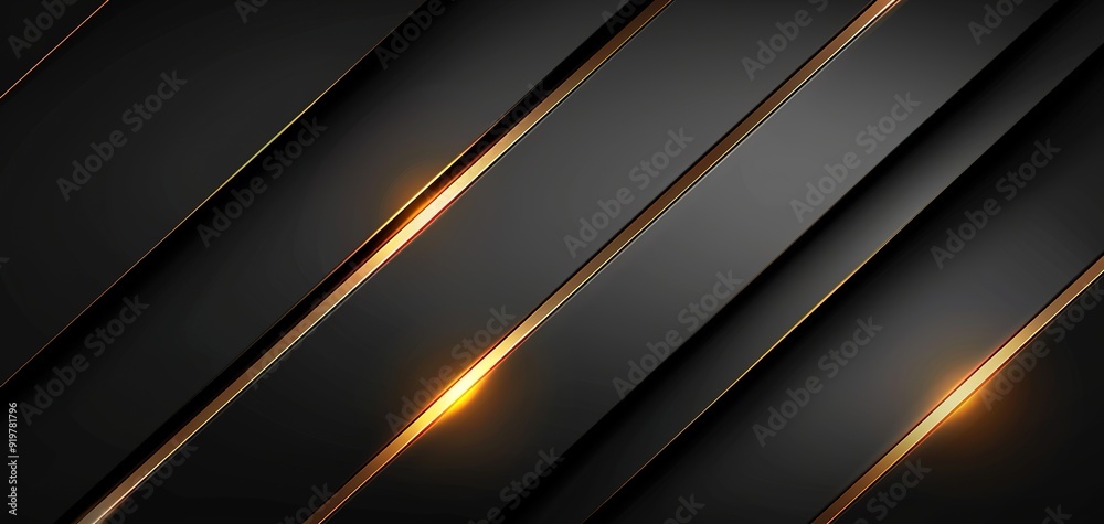 Abstract black and gold diagonal lines with glowing highlights. Abstract black and gold diagonal lines with glowing highlights.