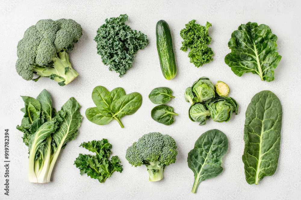A selection of winter greens on a light background. A selection of winter greens on a light background.