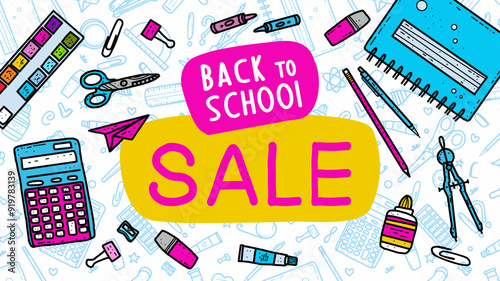 Back to school design vector poster. Set with school elements for design, poster, sale