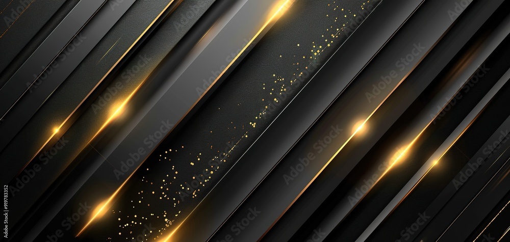 Abstract black and gold diagonal lines with glowing light. Abstract black and gold diagonal lines with glowing light.