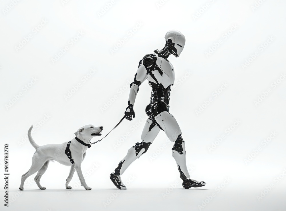 Fototapeta premium robot walking with dog
