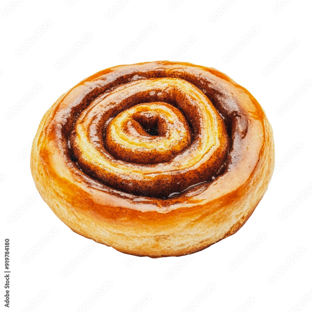 PNG Freshly baked cinnamon roll on a white background showcasing its swirl and glaze PNG Freshly baked cinnamon roll on a white background showcasing its swirl and glaze
