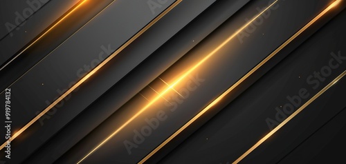 Abstract black and gold diagonal lines with glowing light.