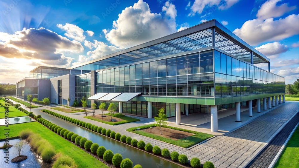 Modern Sustainable Office Building with Wood and Glass Facade, Eco-Friendly Design Modern Sustainable Office Building with Wood and Glass Facade, Eco-Friendly Design