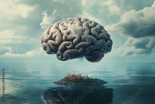 Mental Health Fragmentation as dissociative disorders and schizophrenia and trauma related disorders as Neurological Disorders representing the fragility of the human brain in a 3D illustration style. photo