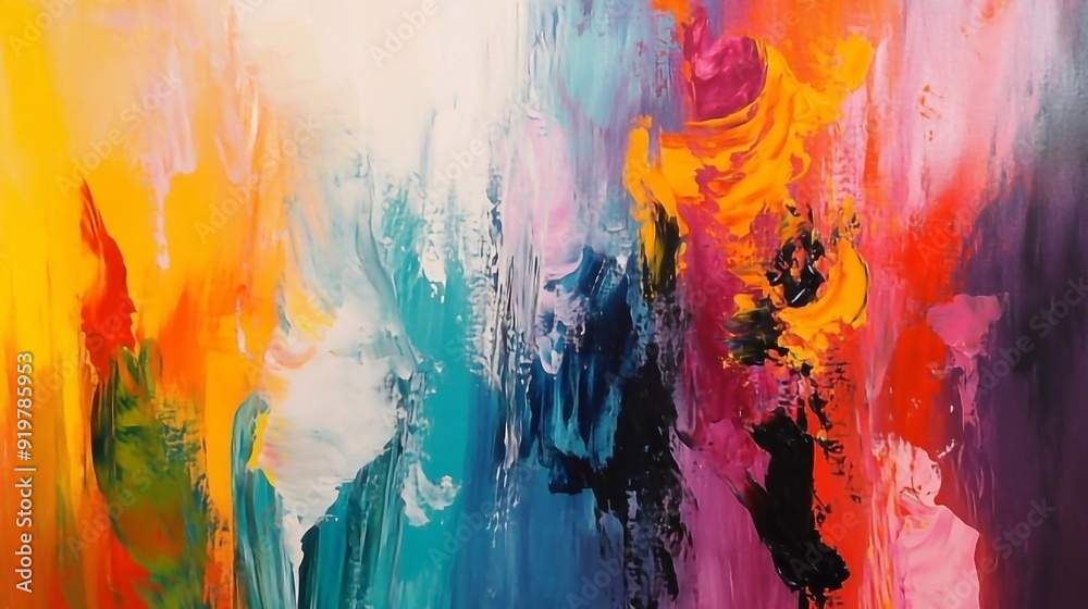 Colorful painting in art gallery Colorful painting in art gallery