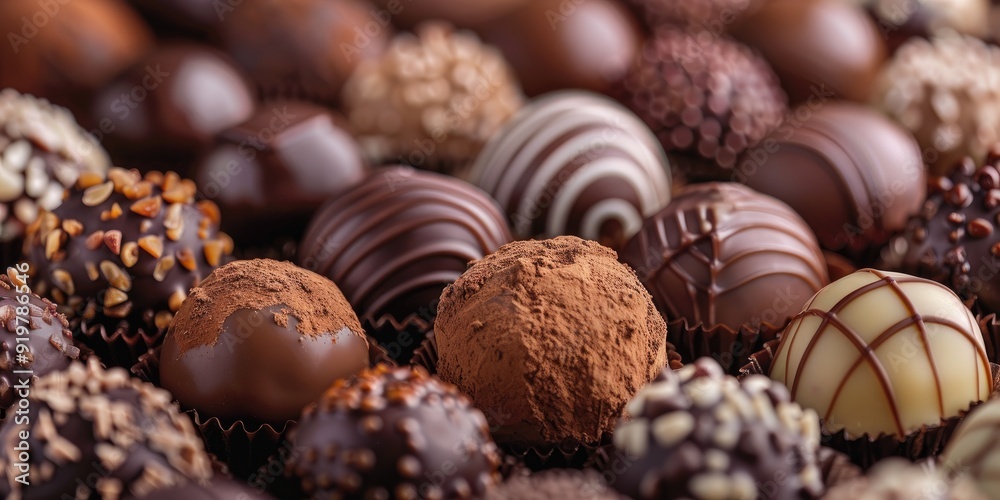 Close up of assorted gourmet chocolate truffles. Close up of assorted gourmet chocolate truffles.