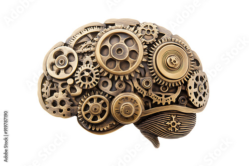 Metal collage of clockwork gears isolated on white background