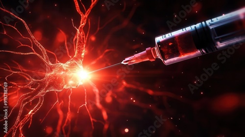 Close-up of a syringe injecting into a neuron