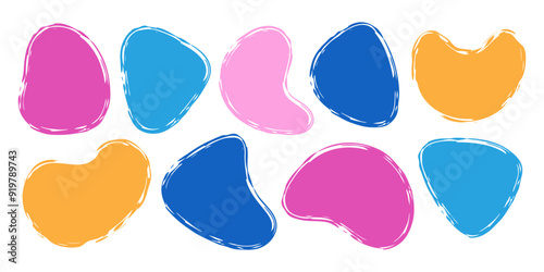 Colorful abstract organic blob shapes set. Modern Textured irregular oval circle figure. Text Frame simple illustration. Liquid spot stain design element. Vector illustration