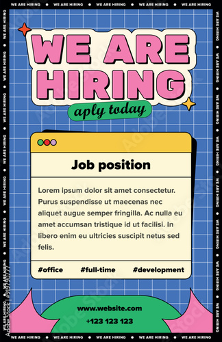 Poster we are hiring in bright colors brutalism prominent eye-catching.eps