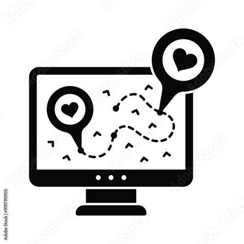 Heart marked map icon, perfect for travel, location-based services, or romantic getaways