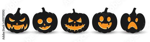 Set pumpkin on white background. The main symbol of the Happy Halloween holiday. Orange pumpkin with smile for your design for the holiday Halloween. Vector illustration.