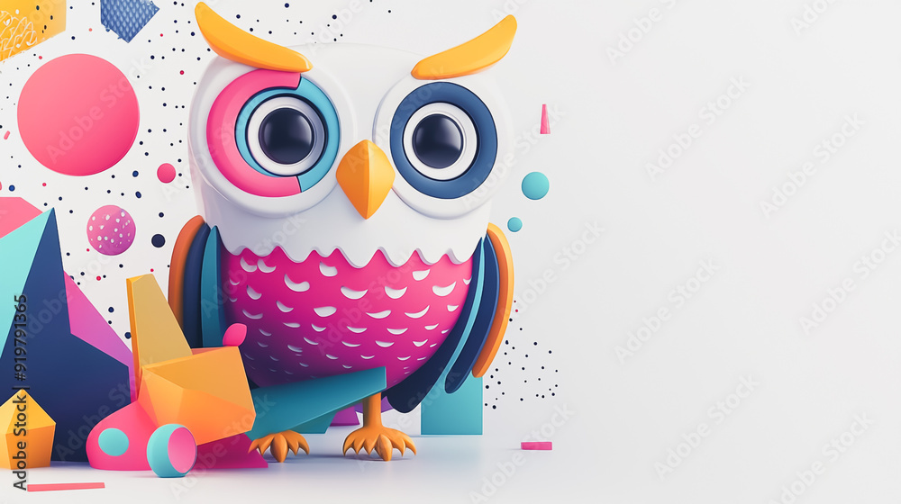 Naklejka premium Abstract white background with pastel colorful 3D abstract background overlap layer on dark space with owl decoration. Modern graphic design element motion style concept for banner, flyer, card, br