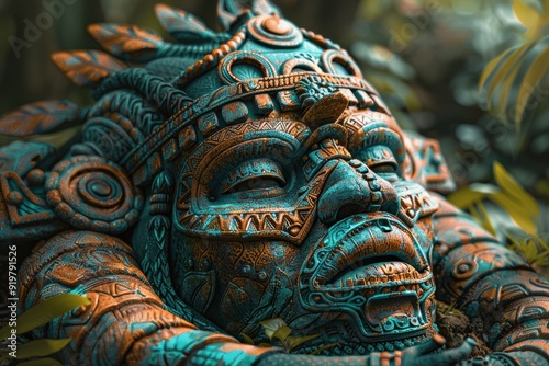 Wallpaper Mural Aztec Serpent Pyramid Sculpture Surrounded By Lush Vegetation In A Mystical Light Torontodigital.ca