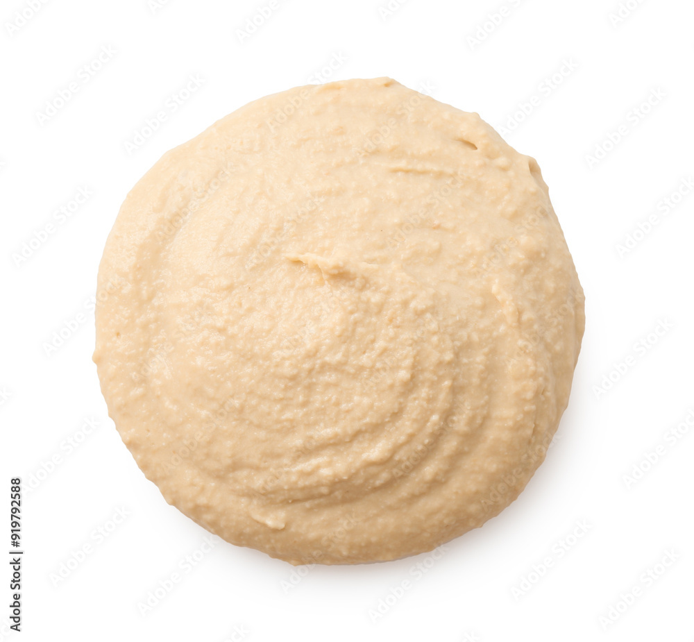 Fototapeta premium Sample of delicious hummus isolated on white, top view