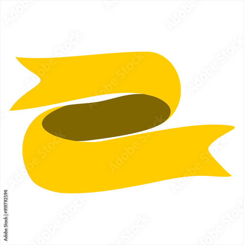 title label with colorful illustration of ribbon curved in s shape