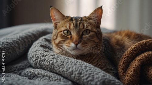 Wallpaper Mural The domestic cat lies on the couch, covered using a warm blanket. Torontodigital.ca
