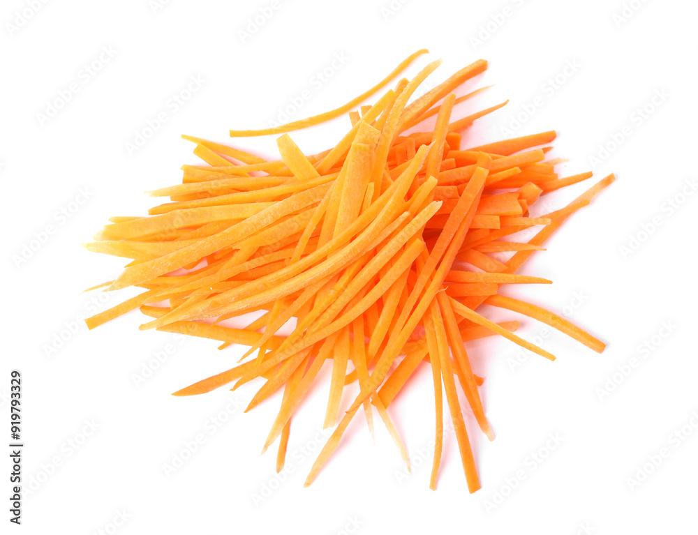 Fototapeta premium Cut fresh ripe carrot isolated on white, top view