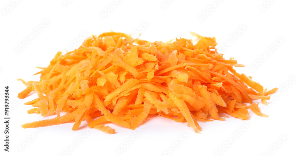 Pile of fresh grated carrot isolated on white Pile of fresh grated carrot isolated on white