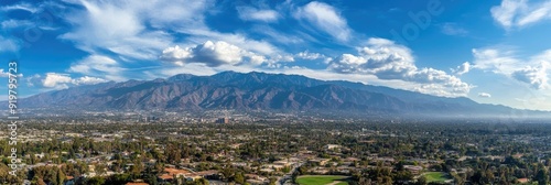 Arcadia California Aerial View of San Gabriel Mountains under Blue Skies photo