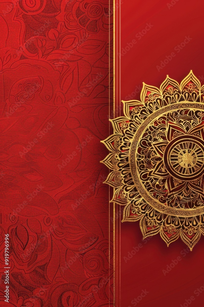 Luxurious golden mandala banner design on red background for festive celebrations Luxurious golden mandala banner design on red background for festive celebrations