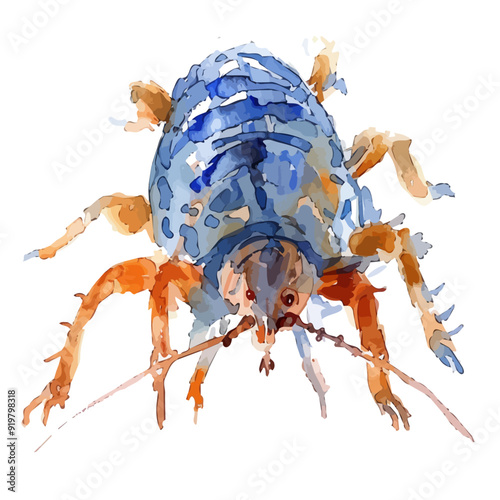 Vector illustration of a cartoon animation of Louse, painted in watercolor, isolated on a white background