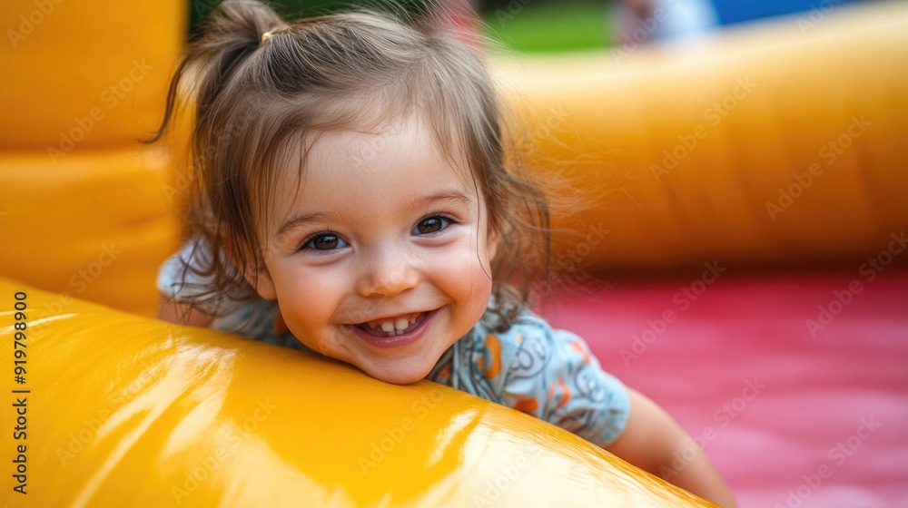 Bounce House Fun: Happy Toddler Bouncing on Inflatable Castle Trampoline Bounce House Fun: Happy Toddler Bouncing on Inflatable Castle Trampoline