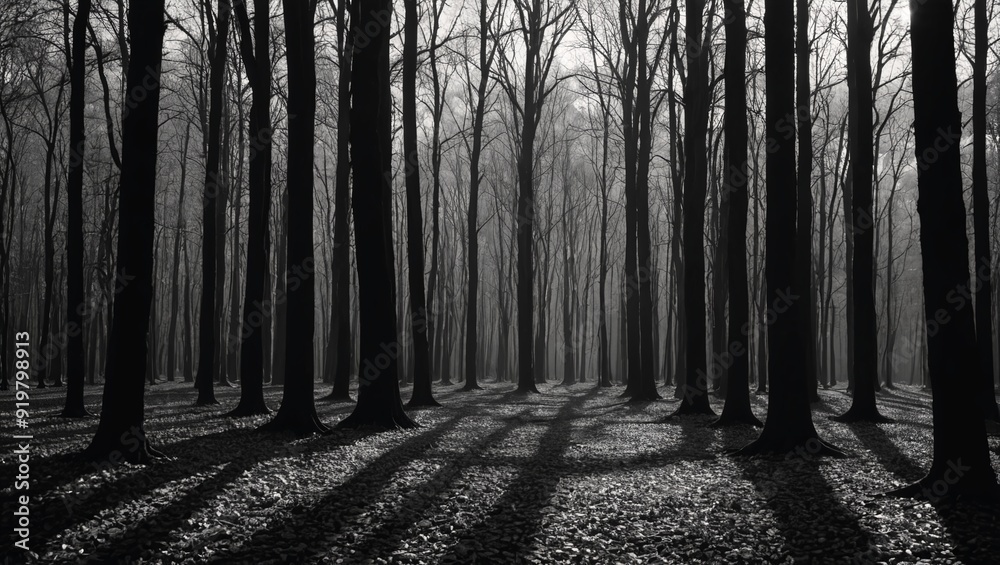 Fototapeta premium Mystical Autumn Woods Vintage Film Noir Aesthetic