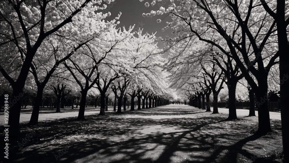 Fototapeta Blossoms in Noir Cherry Tree Silhouettes