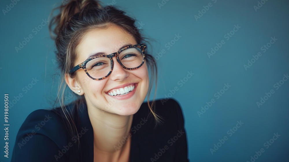 Happy Woman with Glasses Smiling Happy Woman with Glasses Smiling